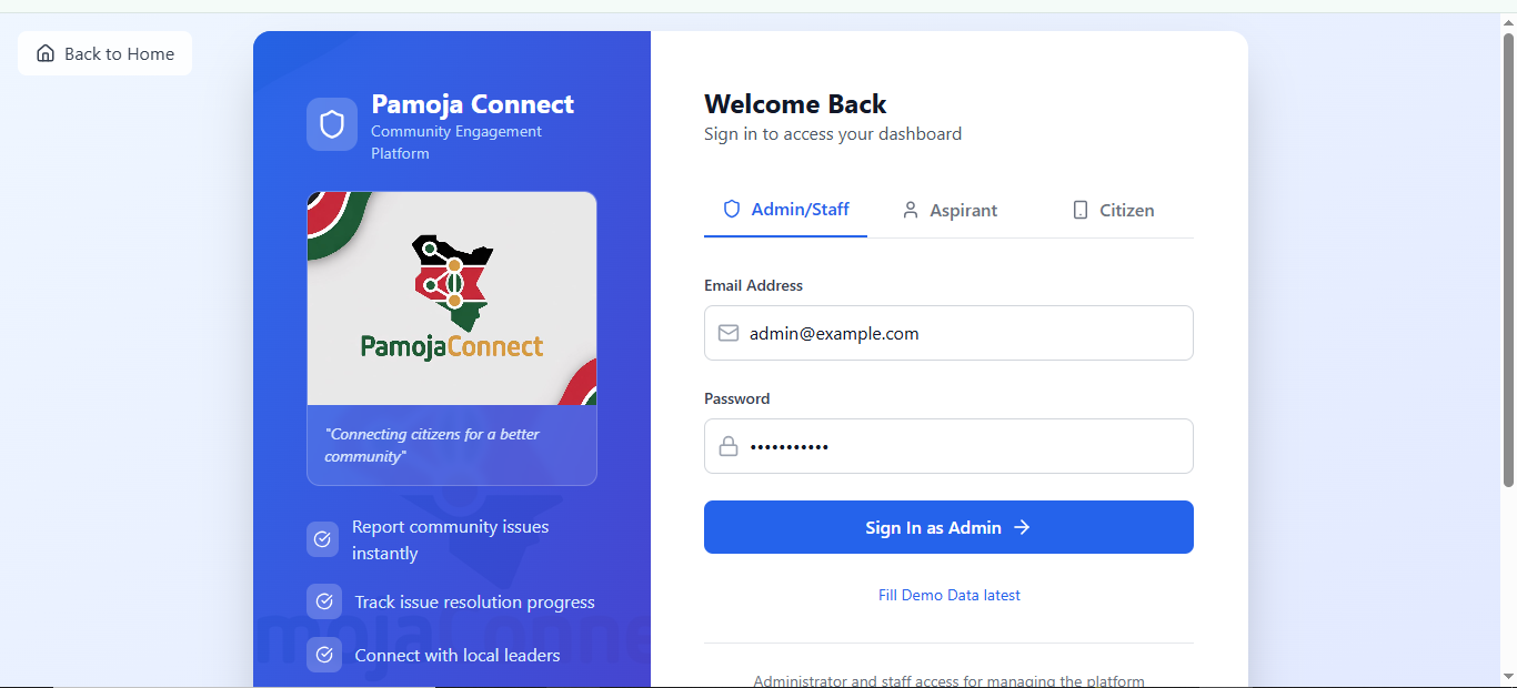Pamoja Connect MVP - Report Issues Dashboard